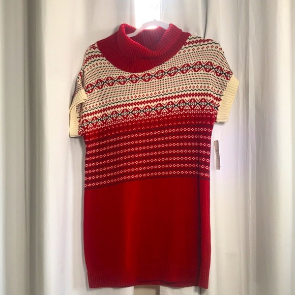 New Tommy Hilfiger Nordic RED CREAM SWEATER WOMENS TOP M - Picture 2 of 8